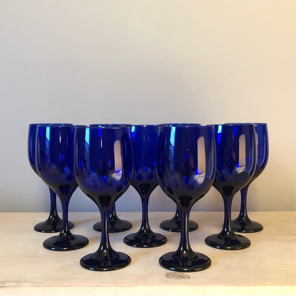 Libbey Dining Set Of 9 Vintage Libbey Premier Cobalt Blue Wine